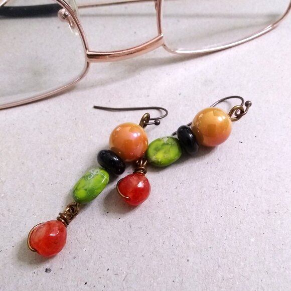 Colorful Handmade Fall Earrings - Mixed Semi-Precious Stone Beads - Seasonal - Picture 1 of 7